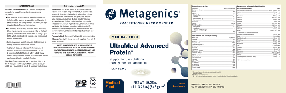 Metagenics UltraMeal Advanced Protein – Plain, 546 g