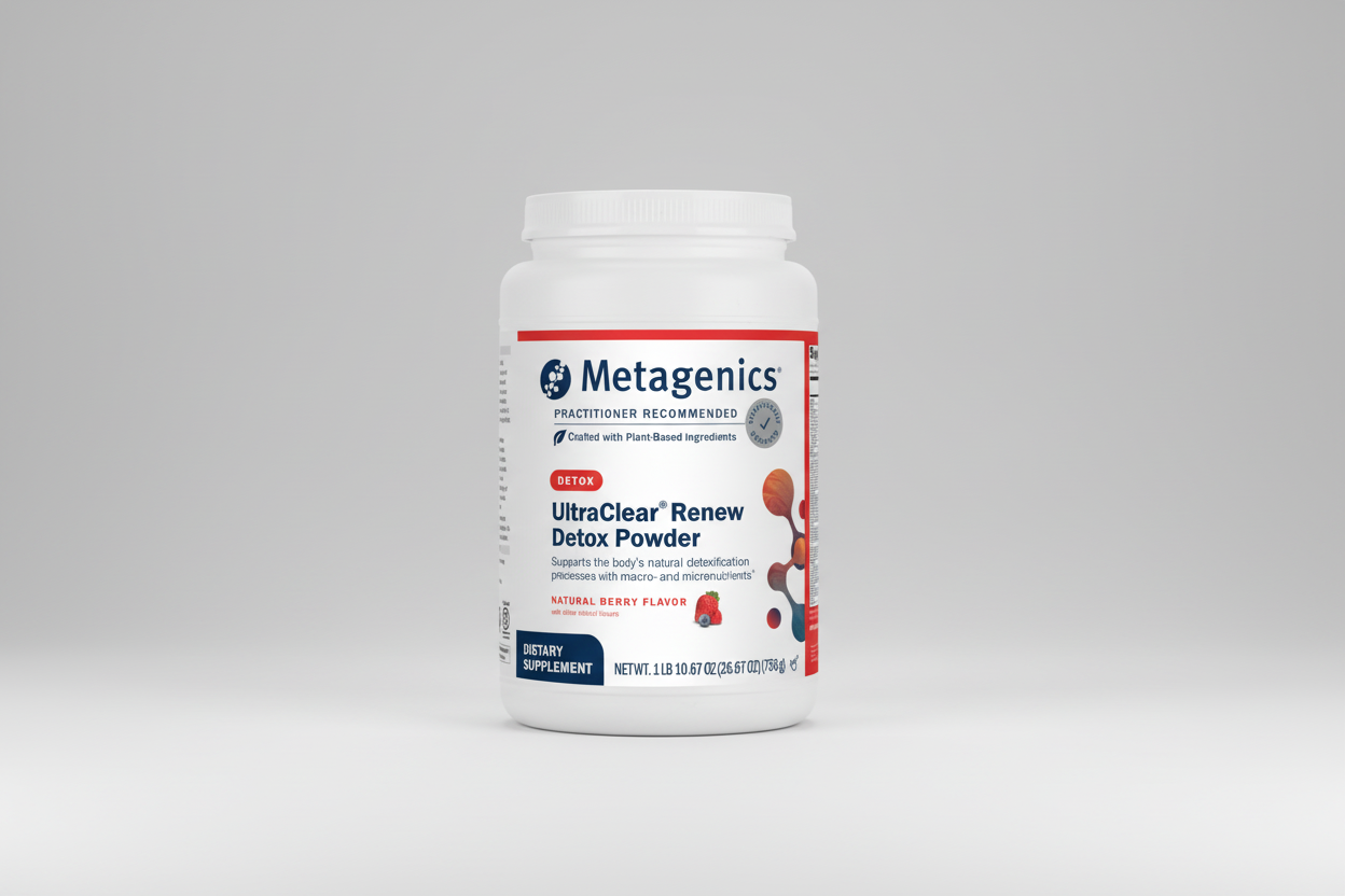 Metagenics UltraClear Renew Detox Powder container on a white background