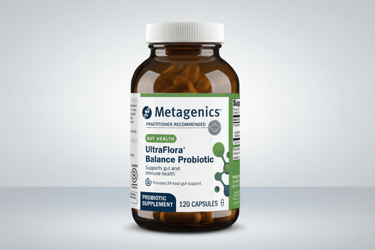 Metagenics UltraFlora Balance Probiotic bottle on a white background