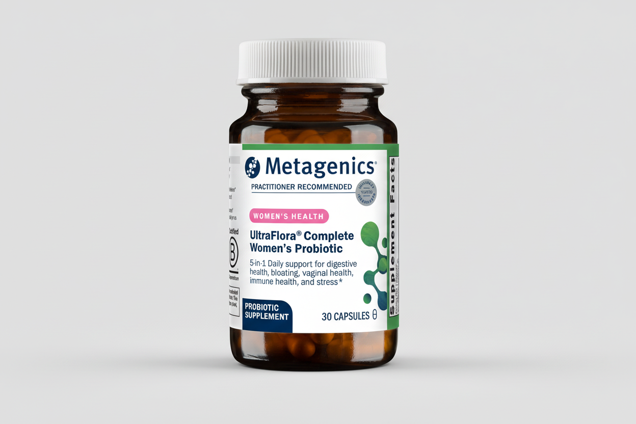 Metagenics UltraFlora Complete Women's Probiotic bottle on a white background
