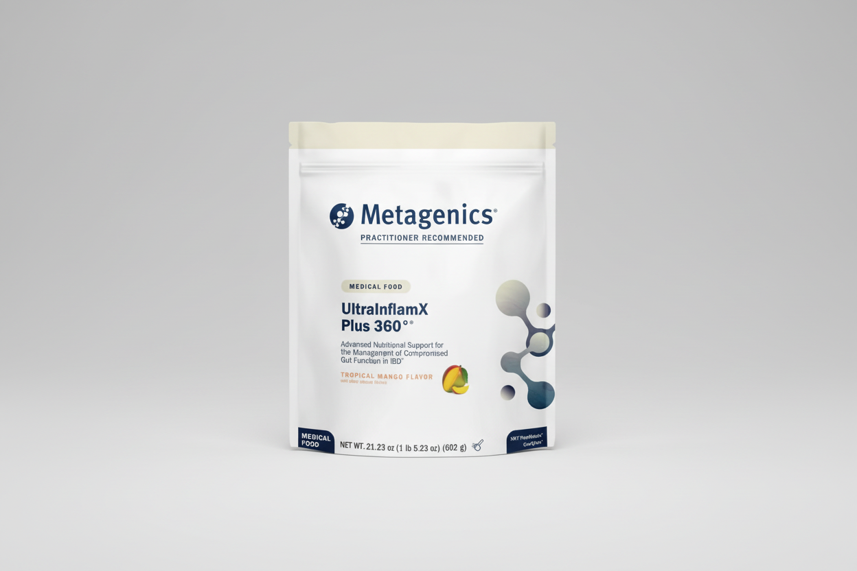 Metagenics UltrainflamX Plus 360° medical food package on a white background