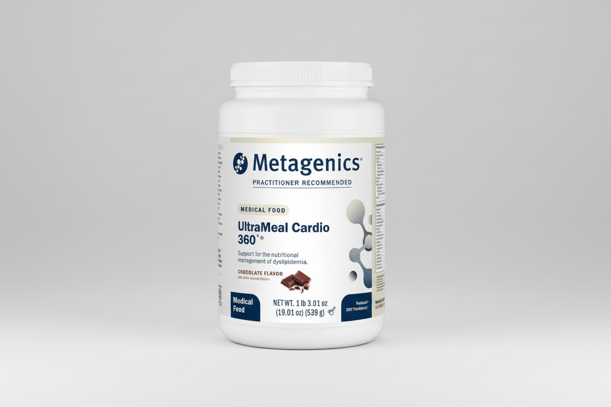 Metagenics UltraMeal Cardio supplement container on a white background