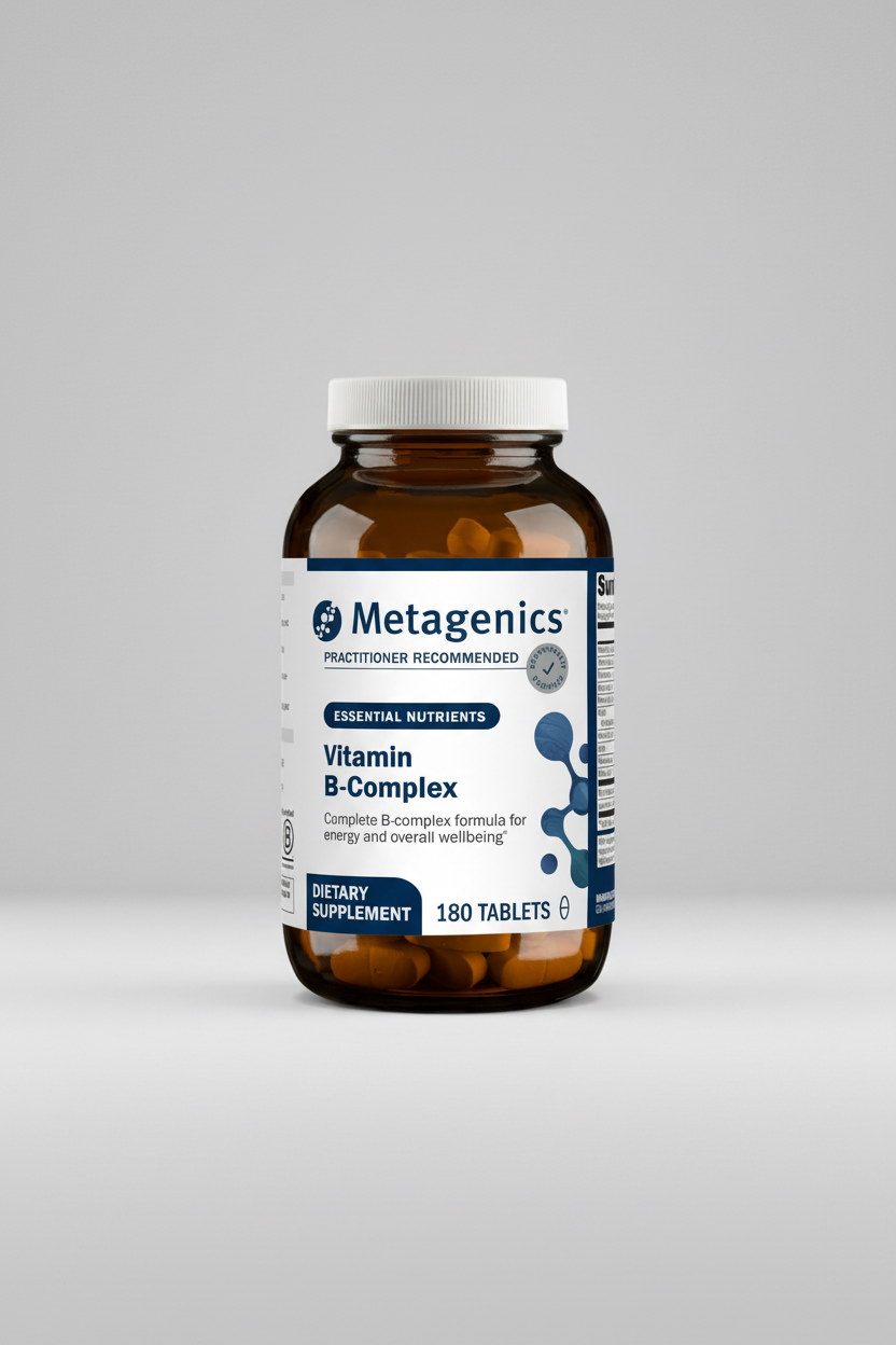 Metagenics Vitamin B-Complex supplement bottle on a white background