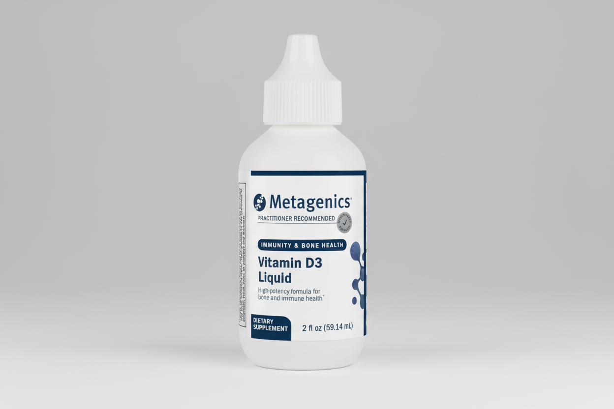 Metagenics Vitamin D3 Liquid supplement bottle on a white background