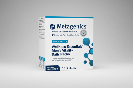 Metagenics Men's Vitality Daily Packs supplement packaging on a white background