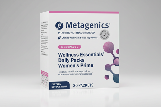 Metagenics Wellness Essentials Daily Packs Women's Prime dietary supplement packaging on a white background
