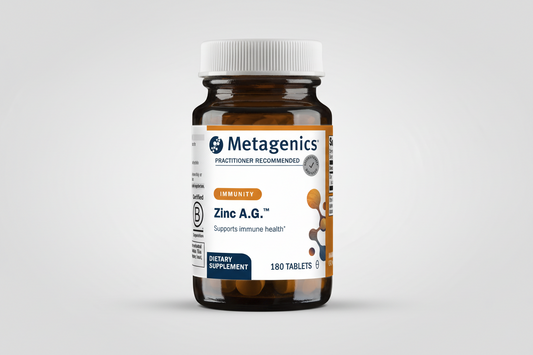 Metagenics Zinc A.G. dietary supplement bottle on a white background
