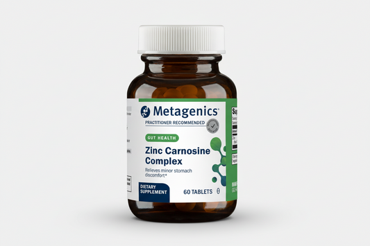 Metagenics Zinc Carnosine Complex dietary supplement bottle on a white background